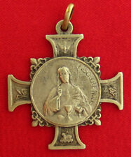 Antique JESUS MARY EUCHARISTIC CONGRESS LOURDES 1914 Large Medal Pendant CROSS picture