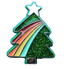 Hallmark PIN Christmas Vintage TREE RAINBOW Glitter 1985 Holiday Brooch MINT picture