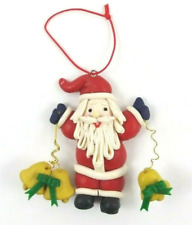 Santa Claus Christmas Ornament Holding Bells Spaghetti Beard Polymer Clay  picture
