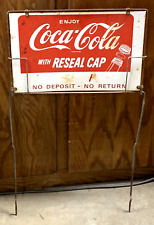 VINTAGE ORIGIANL GENERAL STORE DOUBLE SIDED COCA COLA METAL SIGN W/ FRAME (EY) picture