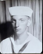 PHOTO BOOTH SOLDIER VTG 1940s Handsome Sailor MAN In Uniform picture