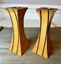 Wooden Hand Made Candle Holder -Set of 2  2005 Signed Tucker  MCM Style picture