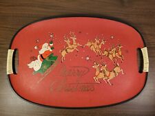 Vintage Christmas Red Santa Claus Serving Tray Fiberboard Tilso Japan 1950s MCM picture