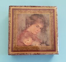 80s Edna Hibel Square Marble Trinket Box With Lid Mother and Child Signed  picture