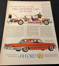 1961 Ford Galaxie Club Victoria - Vintage Original Color Print Ad Wall Art CLEAN picture