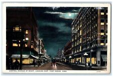 c1930's Central Avenue At Night Looking East Fort Dodge Iowa IA Vintage Postcard picture