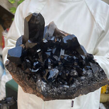 9lb Large Natural Smoky Black Quartz Crystal Cluster Raw Mineral Specimen picture