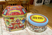 2 Vintage M&M Collector Tins 1987 & 1997 Christmas Empty  Upside Down Misprint picture