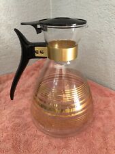 Vintage mid century Pyrexx carafe with gold bands 10 inches tall picture