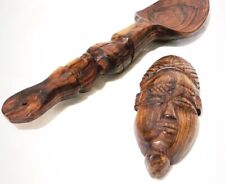 Vintage Hand-Carved Wooden African Tribal Decor 2/set picture