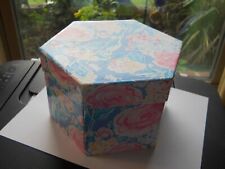 Unusual 6-sided and 3 tier box jewelry trinkets secret storage Pink/Blue Roses picture