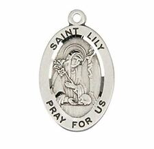 HMHReligiousMfg Sterling Silver Patron Saint Lily Oval Medal Pendant, 7/8 Inch picture