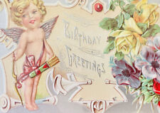 Antique 1900s (1909) Postcard Cupid Angel Hearts Flowers Embossed Raised  picture