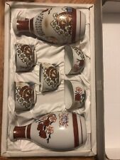 Vintage Japanese SAKE 6-Piece BOTTLE & CUPS Porcelain Set Made in JAPAN picture