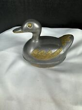 Vintage pewter and brass duck - heavy metal lidded box - Trinket Box Container picture