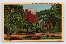 c1937 Linen Postcard Zion National Park UT Utah Temple of Sinawava Cars picture