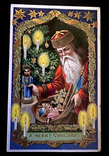 Santa Claus with Asian Nutcracker~Toys~Doll~Train~ Gel Christmas Postcard~h864 picture