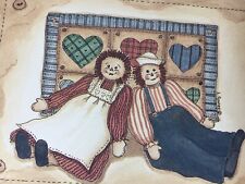 VTG Rag Doll Greeting card unused primitive country Quilted Background notecard picture
