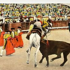 Antique postcard  Bull Fight Mexico Picador Well Lanced B9  picture
