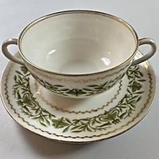 Charles Ahrenfeldt Limoges Soup Broth Cup & Saucer France Greenery & Gold Accent picture