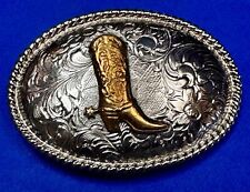Cowboy Cowgirl Boots - Vintage Western Two Toned Belt Buckle - Alpaca Mexico picture