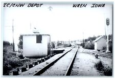 c1960 IC/CNW Wren Iowa Railroad Vintage Train Depot Station RPPC Photo Postcard picture