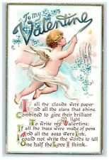 c1910's Valentine Cupid Cherub Floating Poem Pansies Flowers Embossed Postcard picture