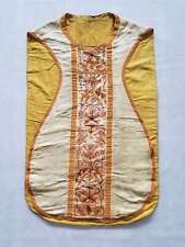 Antique 19thC French Hand Embroidery Church Priest Vestment Chasuble 102x64cm picture