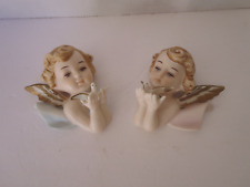 2 Vintage Bradley Exclusives Hand Painted Angel Cherub Wall Hangings With Doves picture