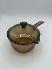 Vintage Pyrex Cookware Corning Vision 1 L Amber  Saucepan Pot & Lid USA Glass picture