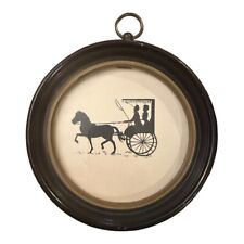 Vintage Colonial Horse & Buggy Carriage Wagon Silhouette Framed 6” Round Framed picture