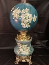 Antique Victorian Unusual Polished Electrified Floral Lily Oil Parlor GWTW Lamp picture