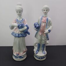 Vintage Victorian Couple Blue and White Porcelain Figurines Collectibles picture