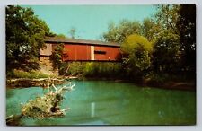 Red Covered Bridge, Crossing Big Raccoon Creek Rockville IN VINTAGE Postcard picture