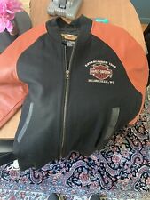 Harley Davidson Youth Leather Wool Jacket Genuine Leather Black Full Zip Large picture