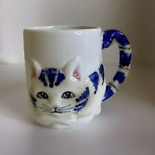Pier One Cat Kitty Kitten Blue & White Mug Coffee Tea picture