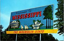 Postcard MS Welcome to Mississippi Sign Magnolia Scenic Colorful State Travel C8 picture