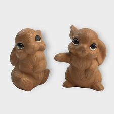 VTG Hand Painted Anthropomorphic Bunny Rabbits Lop Ears Brown Big Eyes Ceramic picture