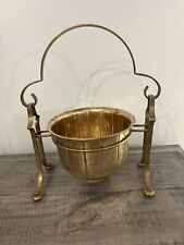 Vintage Brass Planter Pot 7” Diameter w/Brass Planter Pot Footed Holder 12” Tall picture
