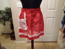 Christmas Apron Vintage MCM Retro Red White Floral Sheer Holiday Tie Half Apron picture
