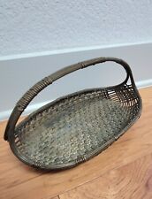 VINTAGE MID CENTURY BRASS WOVEN OVAL METAL BASKET picture