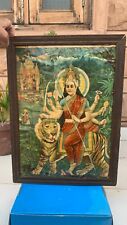 Vintage Old Indian Hindu Religious Wooden Framed Goddess Maa Devi Ambaji Print picture