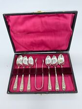 Antique Boxed EPNS Teaspoon and Sugar Tong Set A1 picture