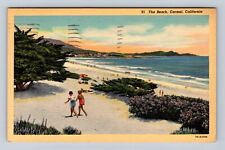 Carmel CA-California, Walking on the Beach, Antique Vintage c1948 Postcard picture