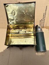 ANTIQUE Thermos Lunch Box with Thermos Bottle Cork Stopper Leather Handle picture