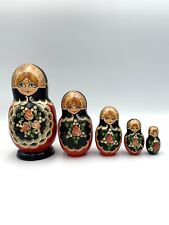Matryoshka Wooden Ussr  Vintage Nesting Dolls 5 Pcs Hand Painted picture