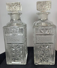 VINTAGE KEYSTONEWARE GLASS CRYSTAL DECANTERS SET OF TWO BOTTLES RYE SCOTCH picture
