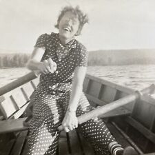 Vintage 1940 Laughing Beautiful Woman In Rowboat Stereoview Photo Card P503 picture