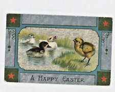 Vintage Easter Postcard   DUCKLINGS IN POND CHICKS  SILVER     POSTED  1910 picture