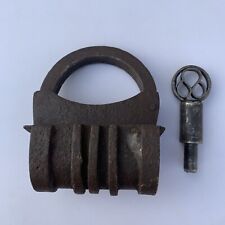 1850's Iron padlock or lock with SCREW TYPE key heavy and strong. picture